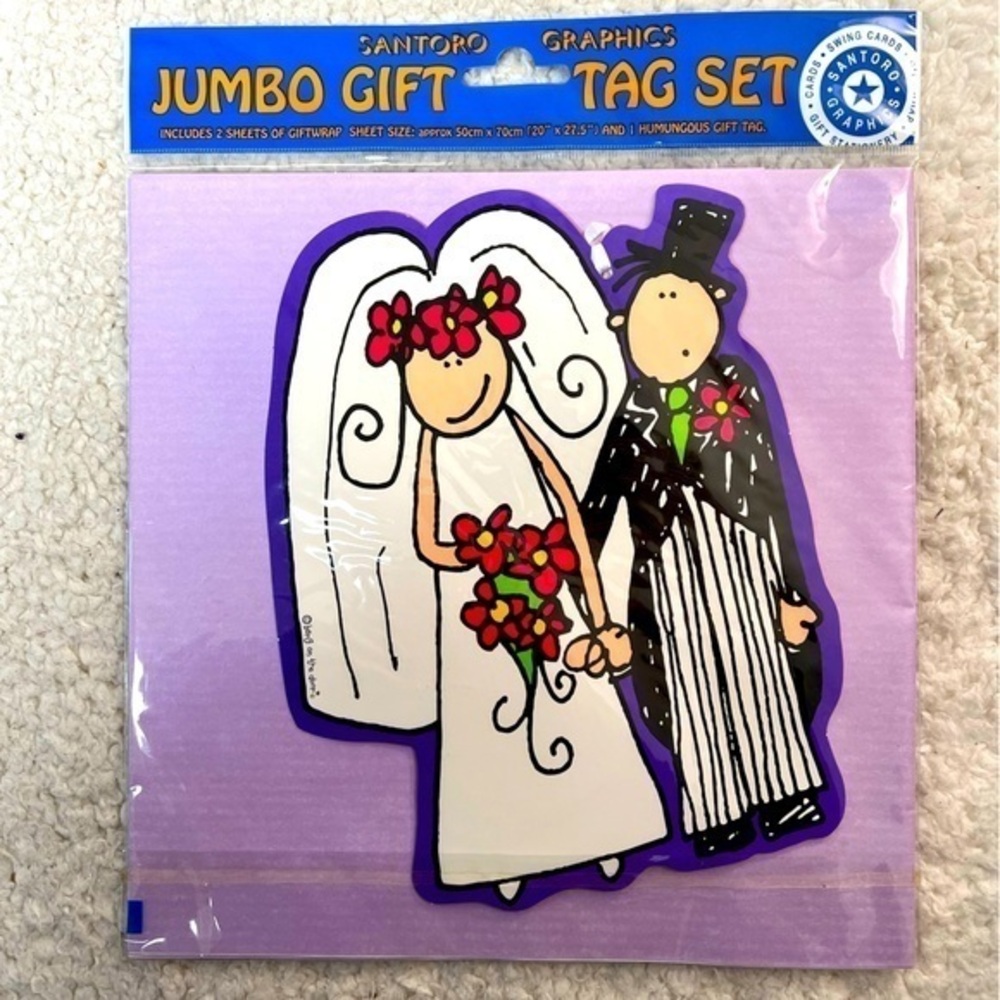 Santoro Bride & Groom Wedding Jumbo Gift Tag & Giftwrap Pkg